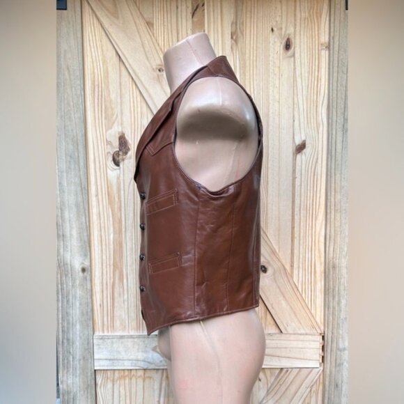 Vintage 70s Reed Sportswear Brown Leather Biker Cowboy Western Disco Vest~40~ - Picture 4 of 7